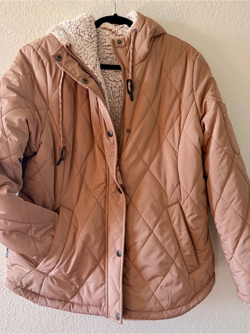 Free Country Quilted Hooded Puffer Jacket in Tan/Khaki
